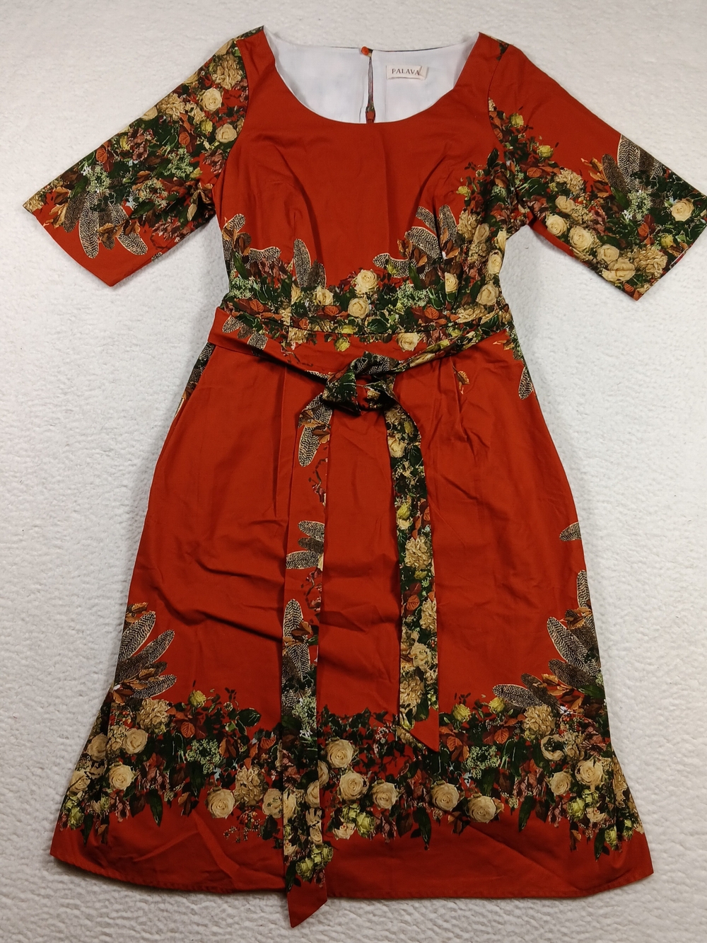 Palava Dress Womens 20 Beatrice Floral Belted V Neck Back Organic Cotton
